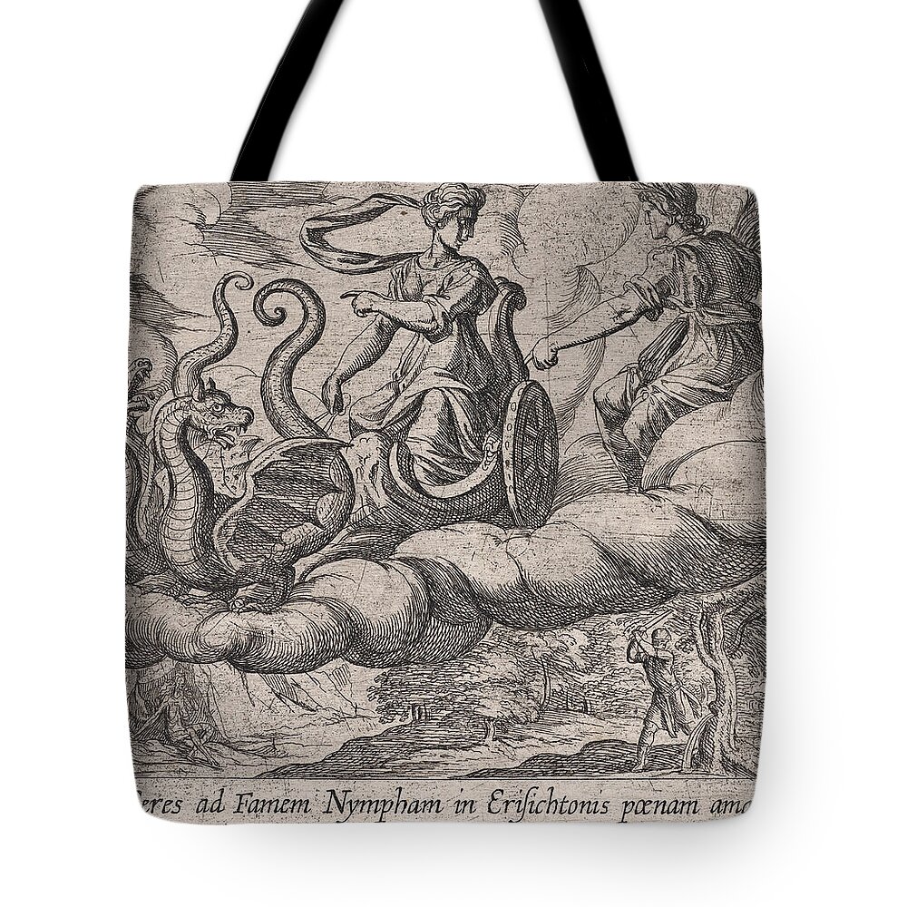 Antonio Tempesta Tote Bag featuring the drawing Ceres Ordering Erysichthon's Punishment by Antonio Tempesta