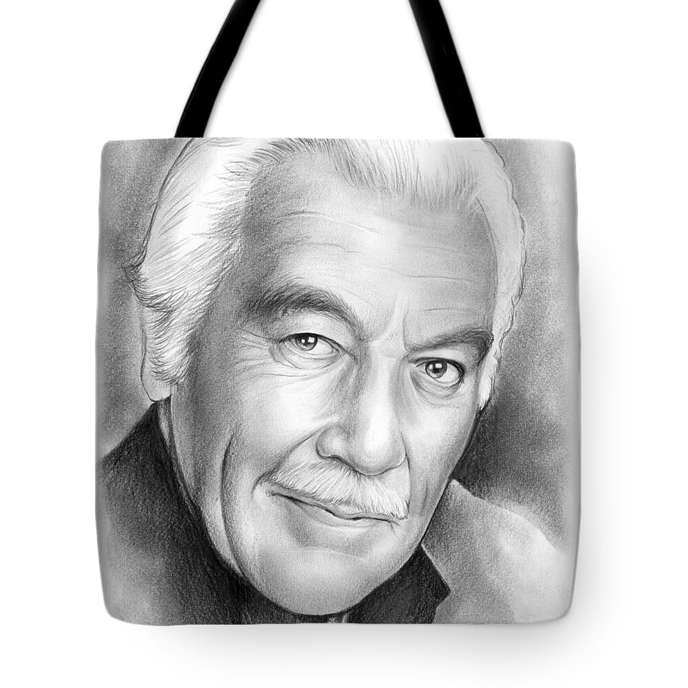Celebrity Tote Bag featuring the drawing Cesar Romero by Greg Joens