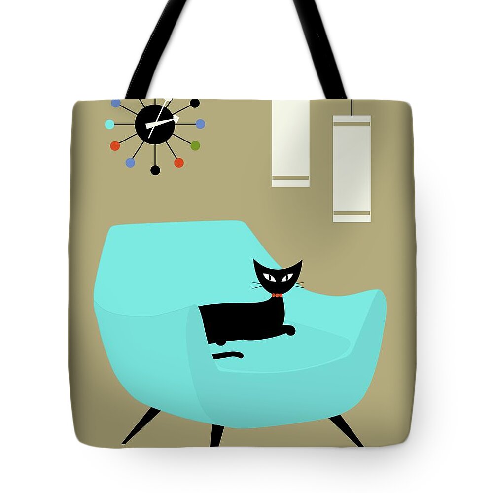 Mid Century Modern Tote Bag featuring the digital art Chair with Ball Clock by Donna Mibus