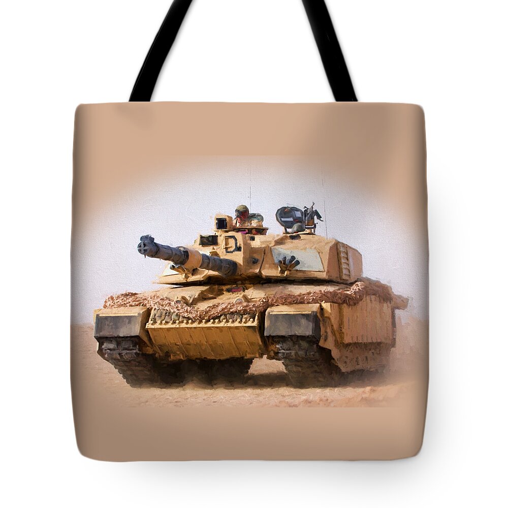Army Tote Bag featuring the digital art Challenger Tank Painting by Roy Pedersen