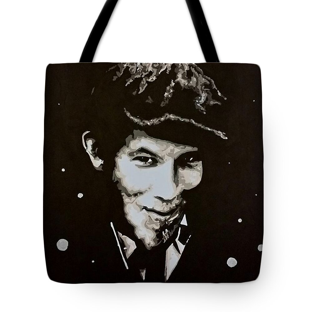 Tom Waits Tote Bag featuring the painting Champage for my real friends by Carole Hutchison
