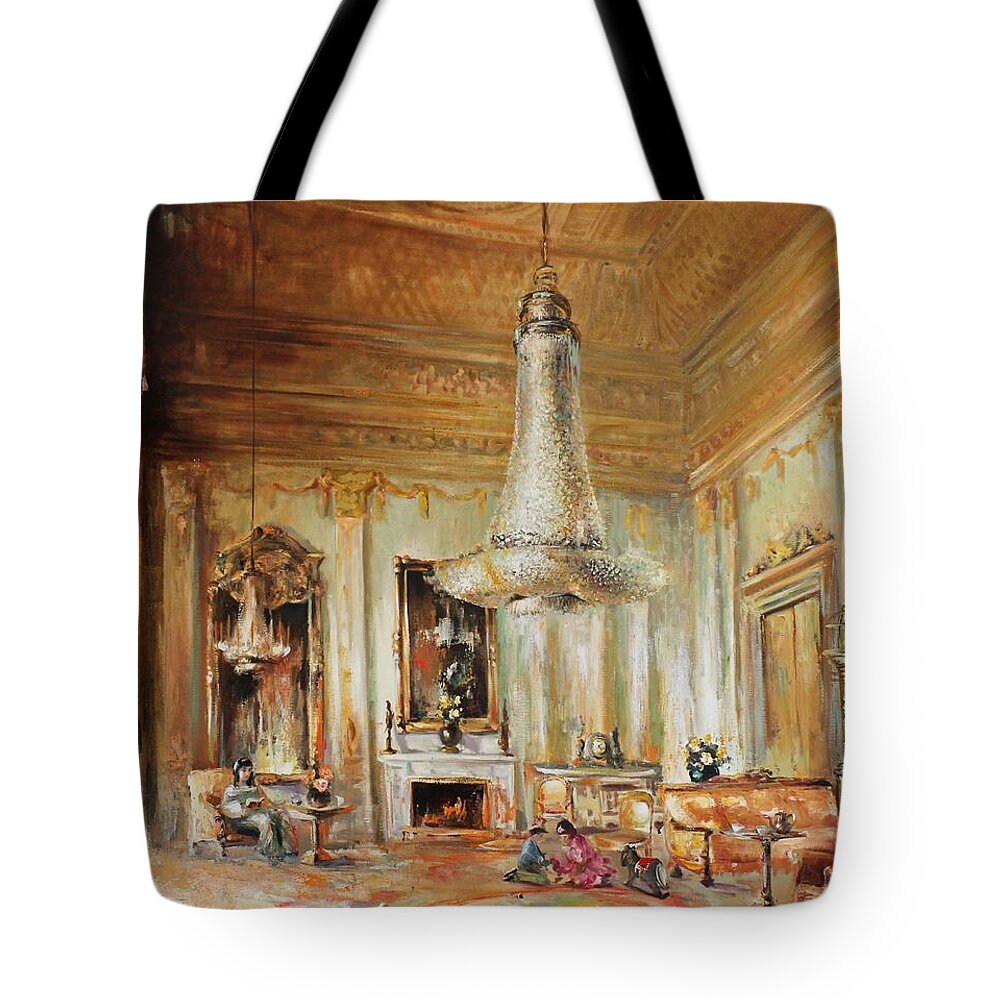 Chandelier Tote Bag featuring the painting Chandelier by Vali Irina Ciobanu