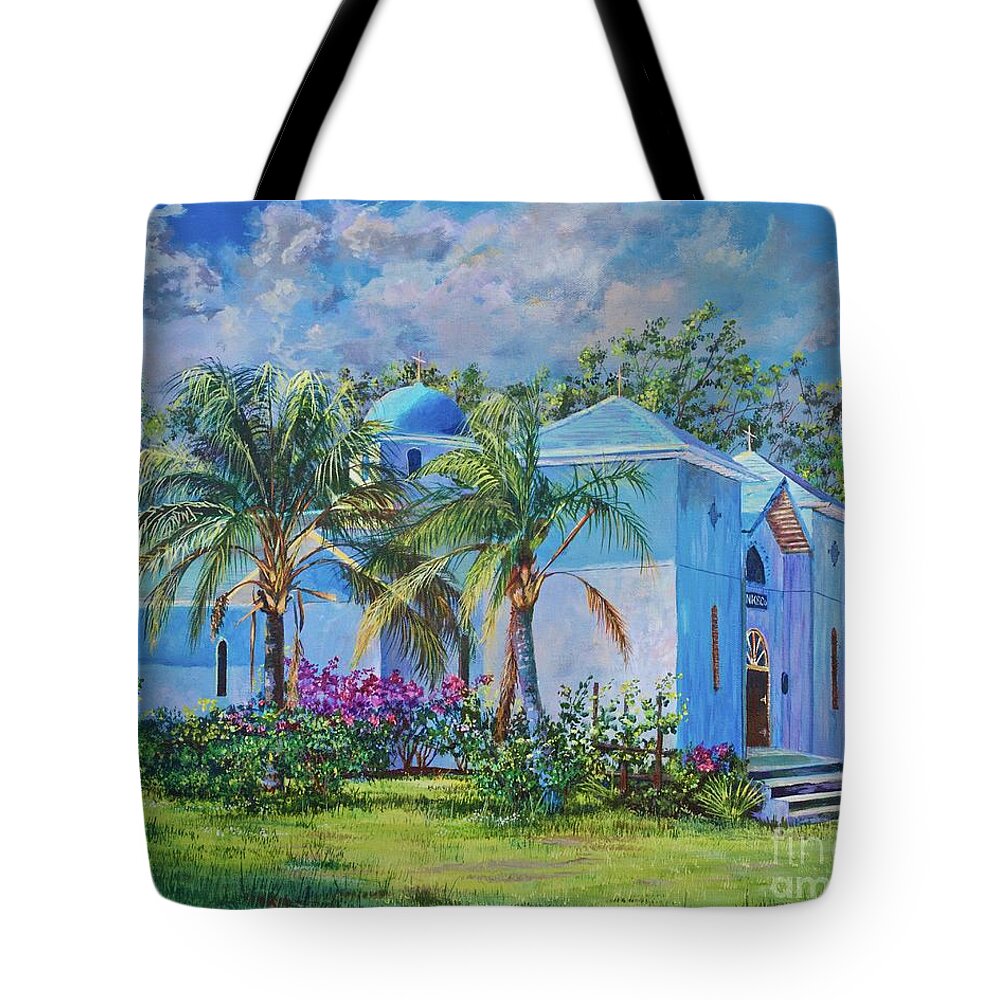 Palms Tote Bag featuring the painting Chapel of St. Panteleimon by AnnaJo Vahle