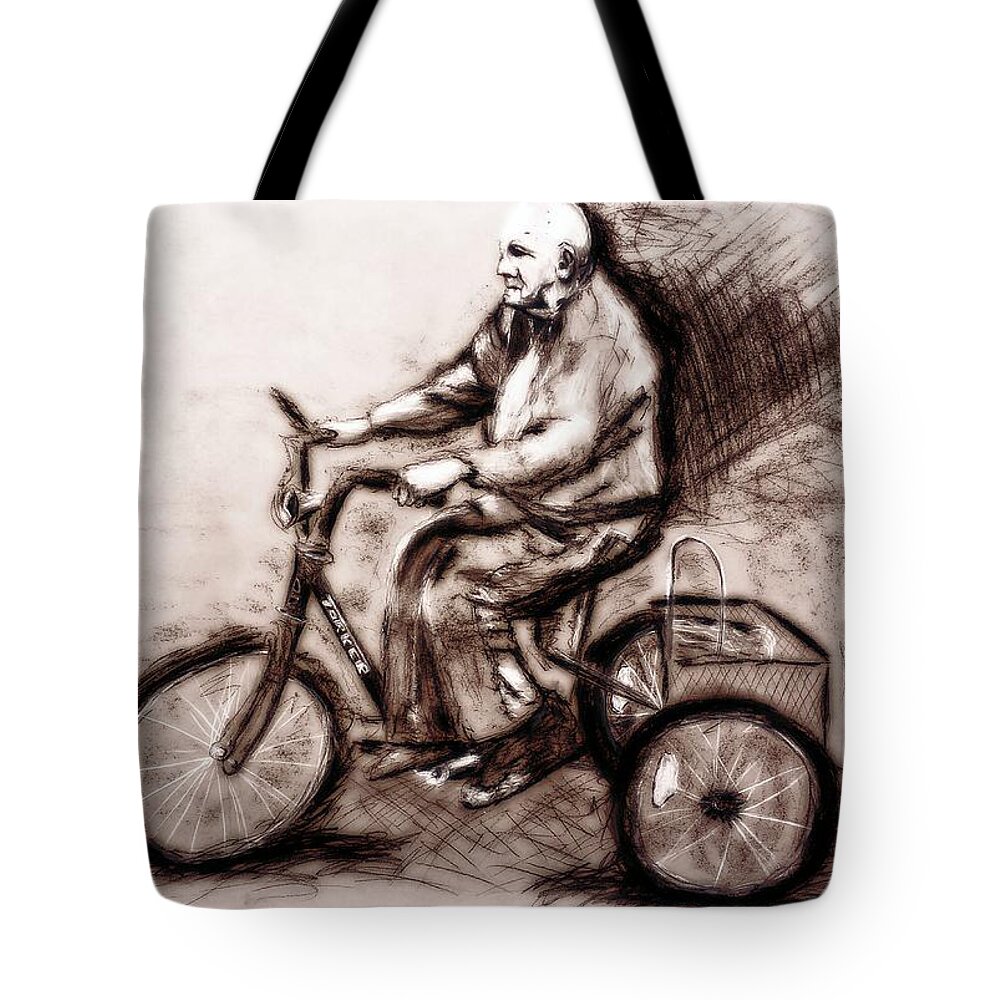 Chris Sorenson Tote Bag featuring the drawing Charcoal Drawing of Pedal to the Metal by Ayasha Loya by Ayasha Loya