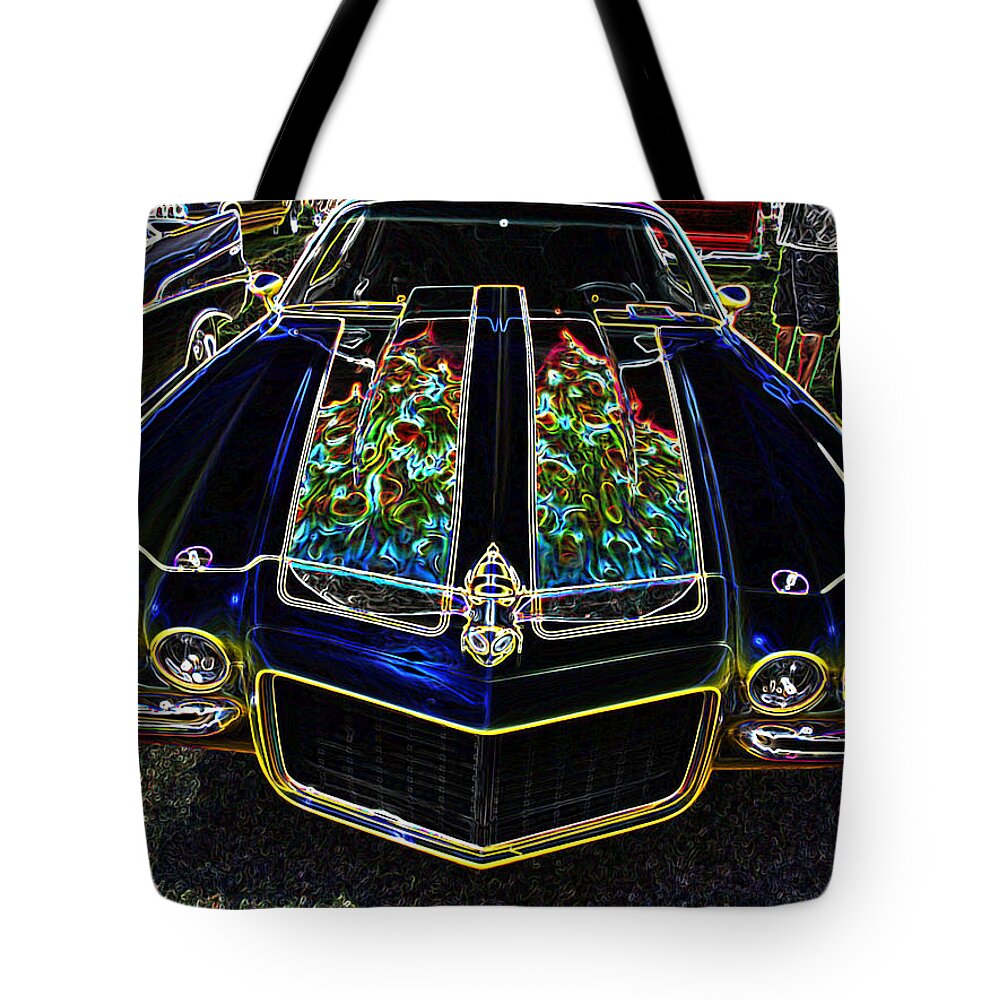 Car Tote Bag featuring the digital art Charged Up Camaro by Teri Schuster