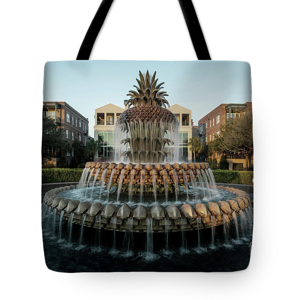 Pineapple Fountain Tote Bag featuring the photograph Charleston Pineapple Fountain Charm by Dale Powell
