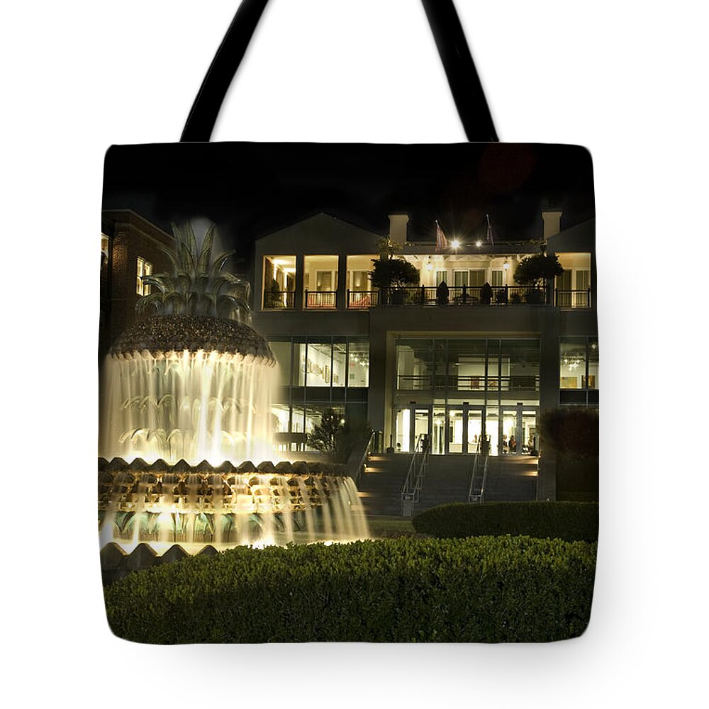 Charleston Tote Bag featuring the photograph Charleston Pineapple Fountain by Tim Mulina