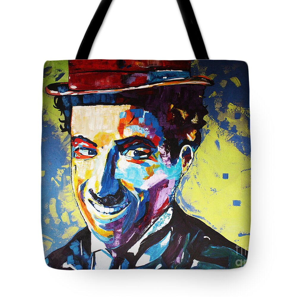 Home Design Tote Bag featuring the painting CHARLIE CHAPLIN Smile by Kathleen Artist PRO