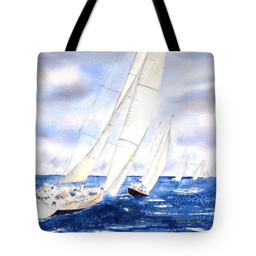 Sailing Tote Bag featuring the painting Chasing the Fleet by Diane Kirk