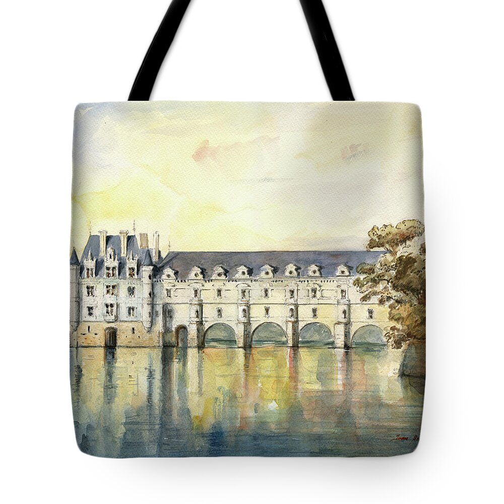Chateau De Chenonceau Tote Bag featuring the painting Chateau de Chenonceau by Juan Bosco