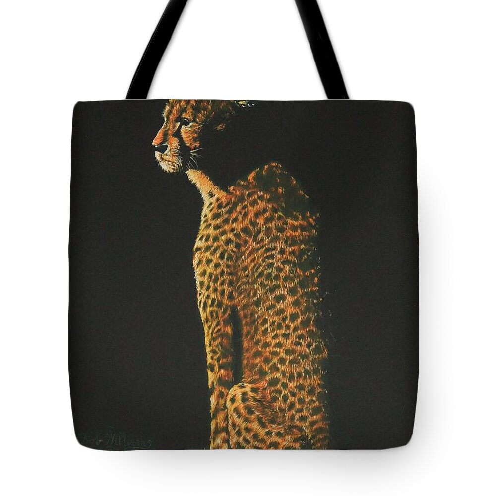 Cheetah Tote Bag featuring the painting Cheetah At Sunset by Bob Williams