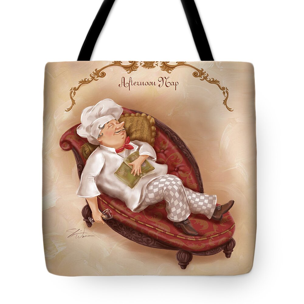 Chef Tote Bag featuring the mixed media Chefs on a Break-Afternoon Nap by Shari Warren