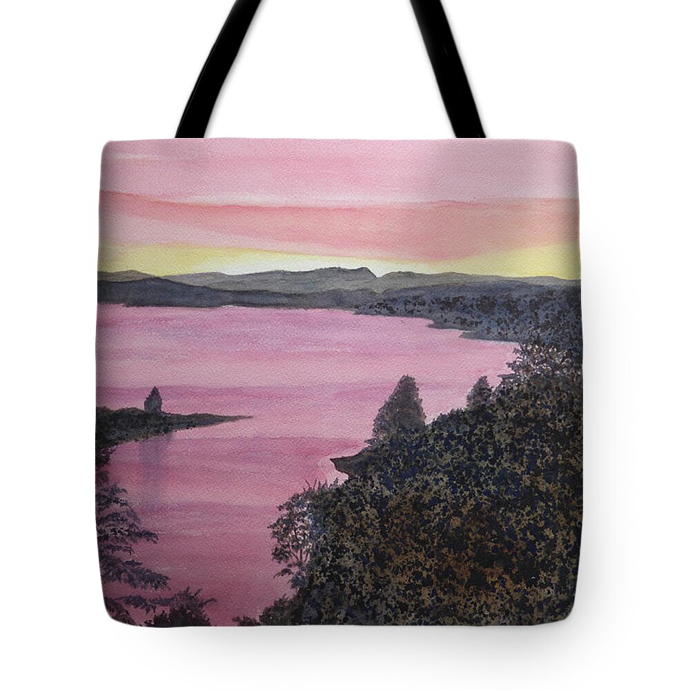 Chreokee Lake Tote Bag featuring the painting Cherokee Lake Sunset by Joel Deutsch