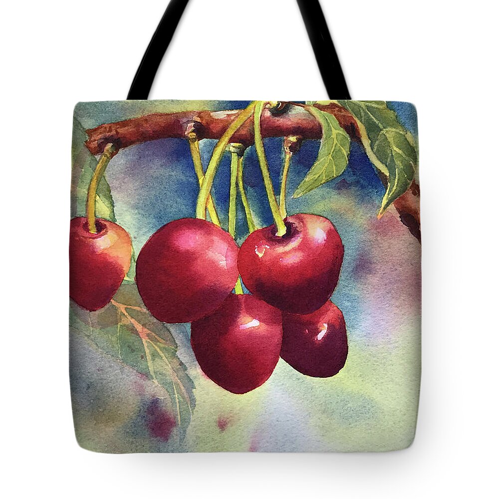 Cherries Tote Bag featuring the painting Cherries by Hilda Vandergriff