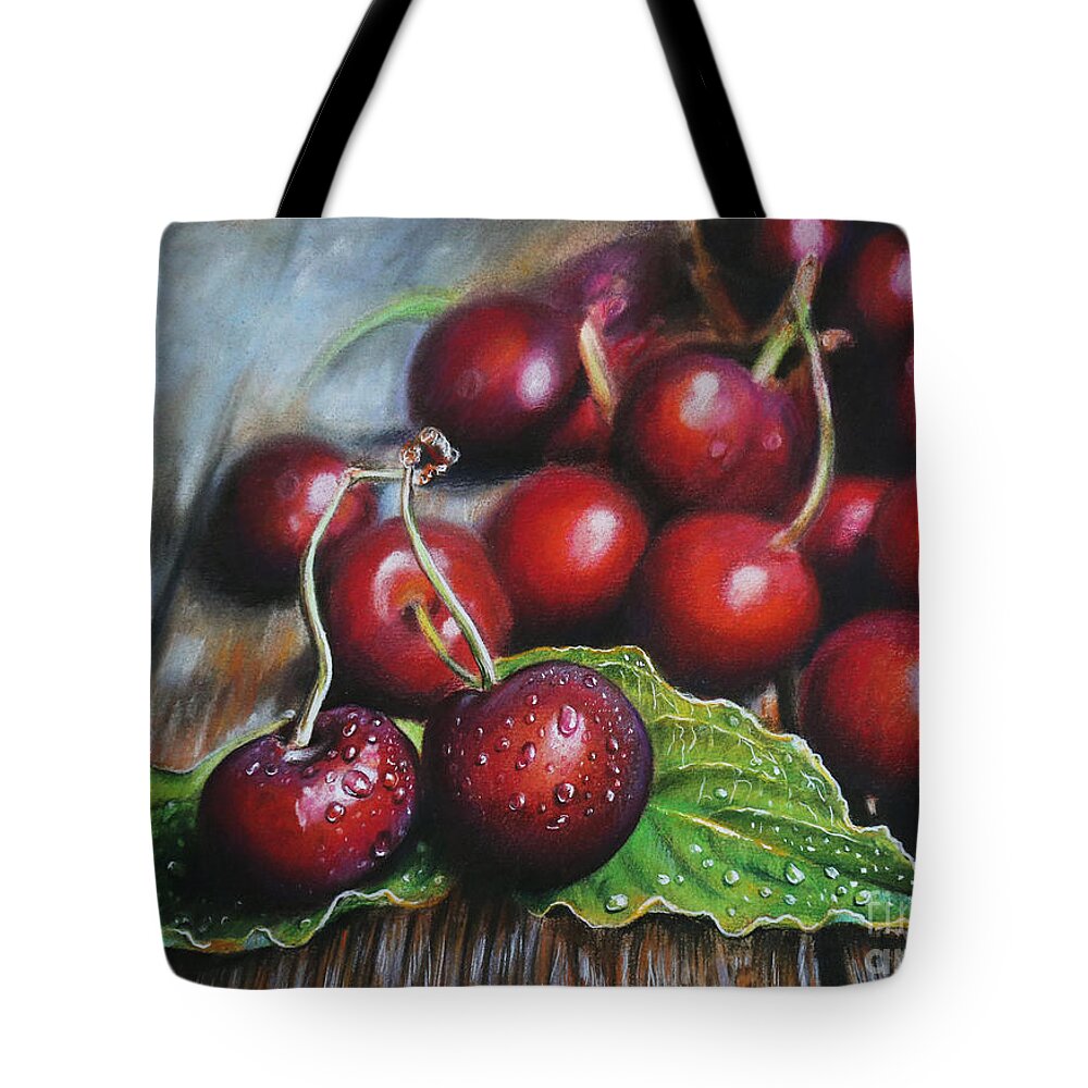 Cherries Tote Bag featuring the painting Cherries by Lachri