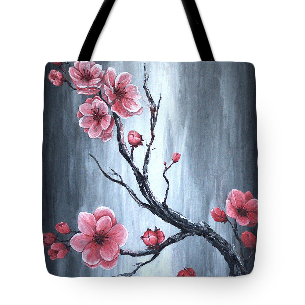 Cherry Tote Bag featuring the painting Cherry Blossom in the Rain by Shelly Tschupp