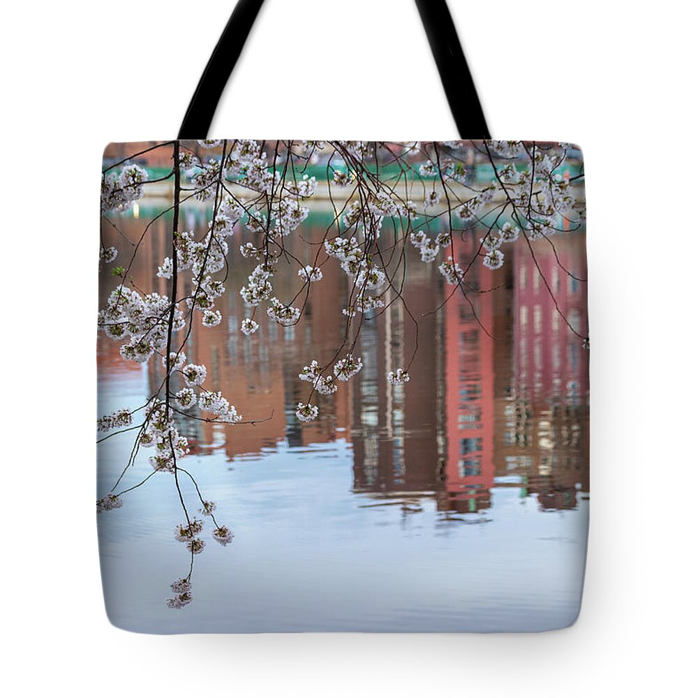 Boston Tote Bag featuring the photograph Cherry Blossom Reflections by Kristen Wilkinson