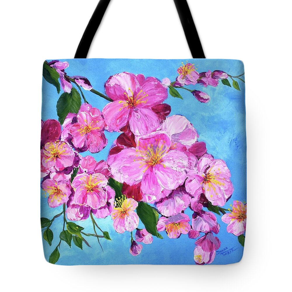 Spring Tote Bag featuring the painting Cherry Blossoms by Donna Tucker
