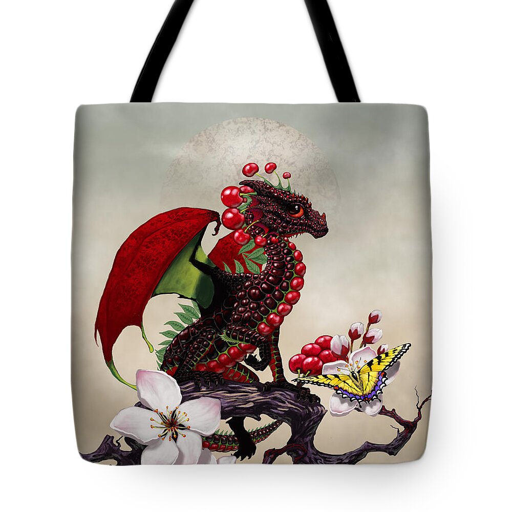 Cherry Tote Bag featuring the digital art Cherry Dragon by Stanley Morrison