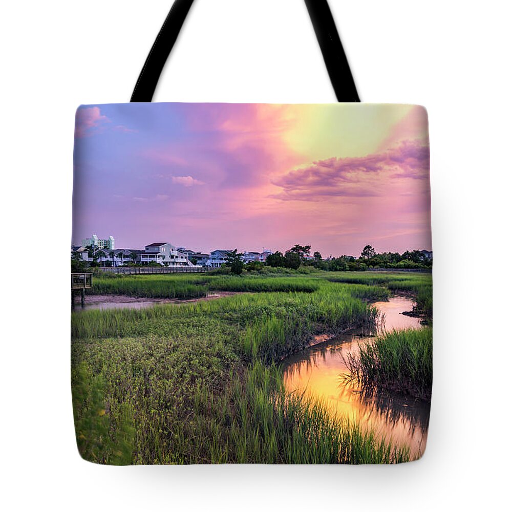 Fine Art Photography Tote Bag featuring the photograph Cherry Grove Channel Marsh Sunset by David Smith