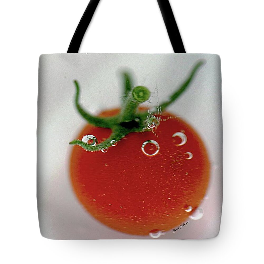 Cherry Tomato Tote Bag featuring the photograph Cherry Tomato in water by Yumi Johnson
