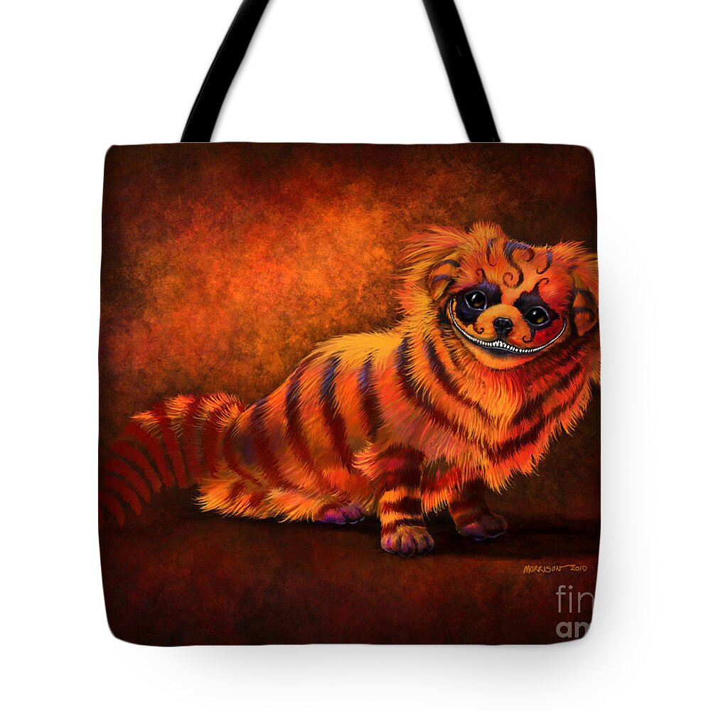 Dog Tote Bag featuring the digital art Cheshire Canine by Stanley Morrison