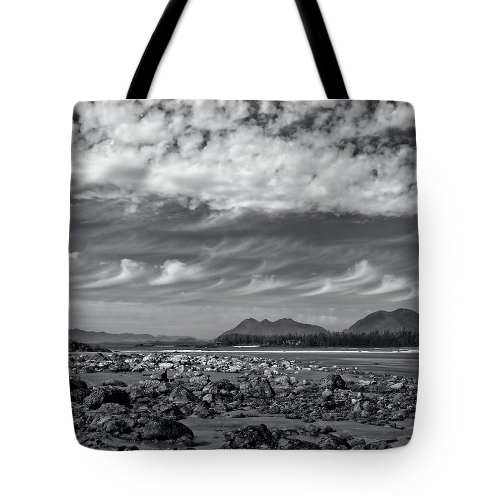 Tofino Tote Bag featuring the photograph Chesterman Beach Monotone by Allan Van Gasbeck