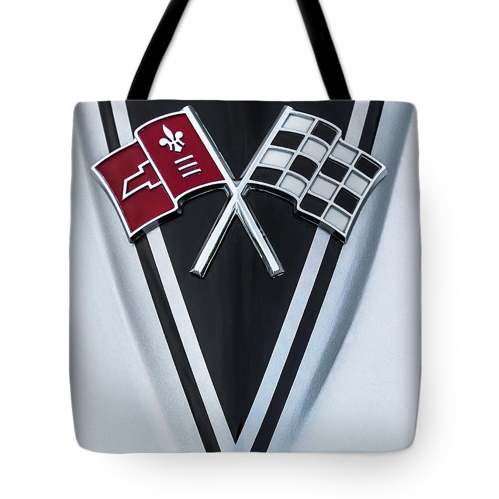 Corvette Tote Bag featuring the photograph Chevrolet Corvette Sting Ray Racing Flags by Colleen Kammerer