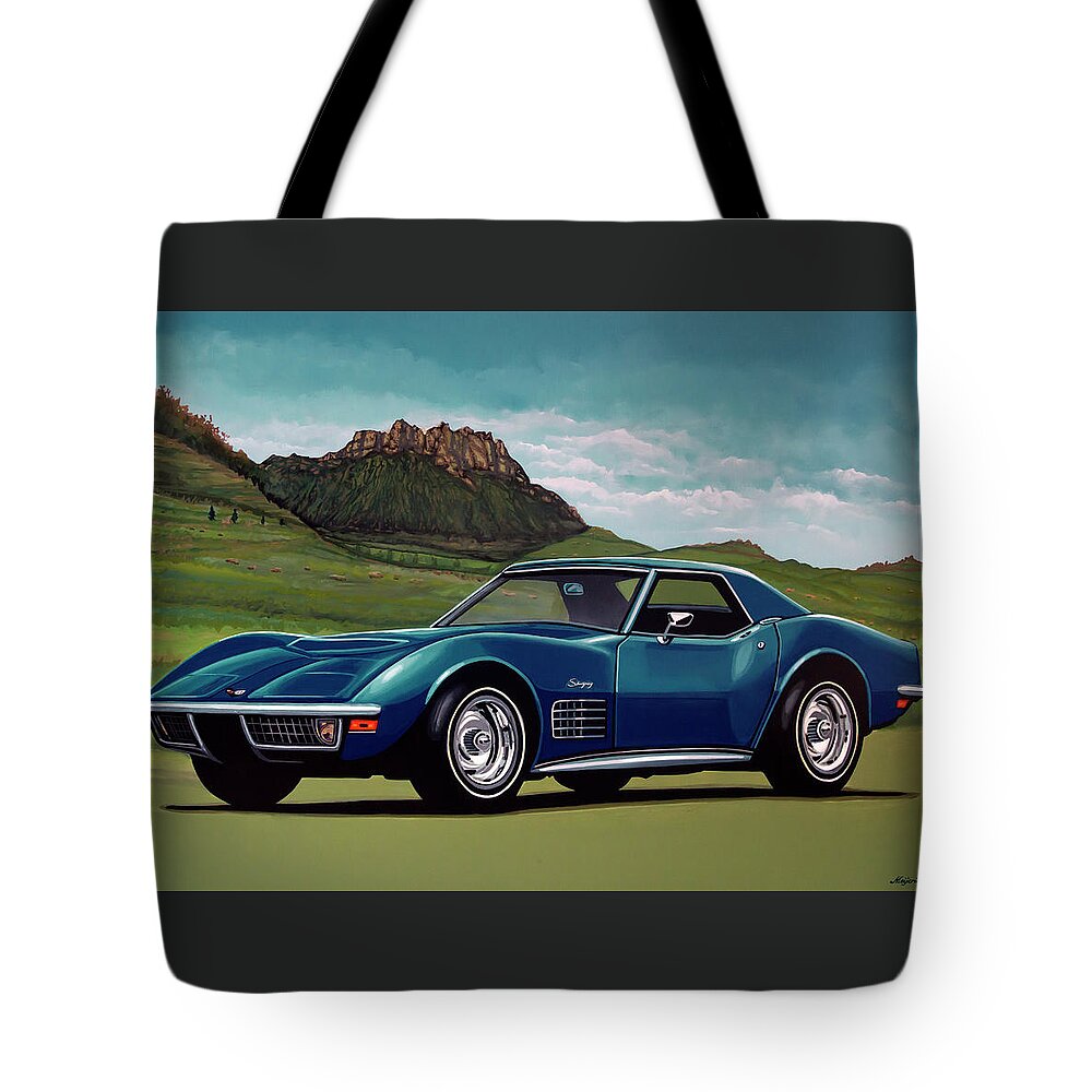 Chevrolet Corvette Stingray Tote Bag featuring the painting Chevrolet Corvette Stingray 1971 Painting by Paul Meijering