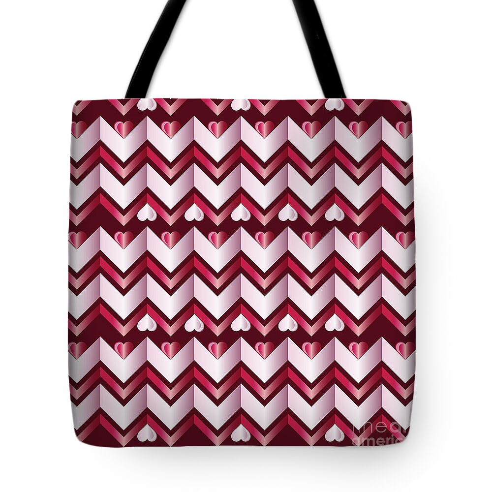 Hearts Tote Bag featuring the digital art Chevron Hearts Metallic Ruby Red Pink Zigzag by Beverly Claire Kaiya
