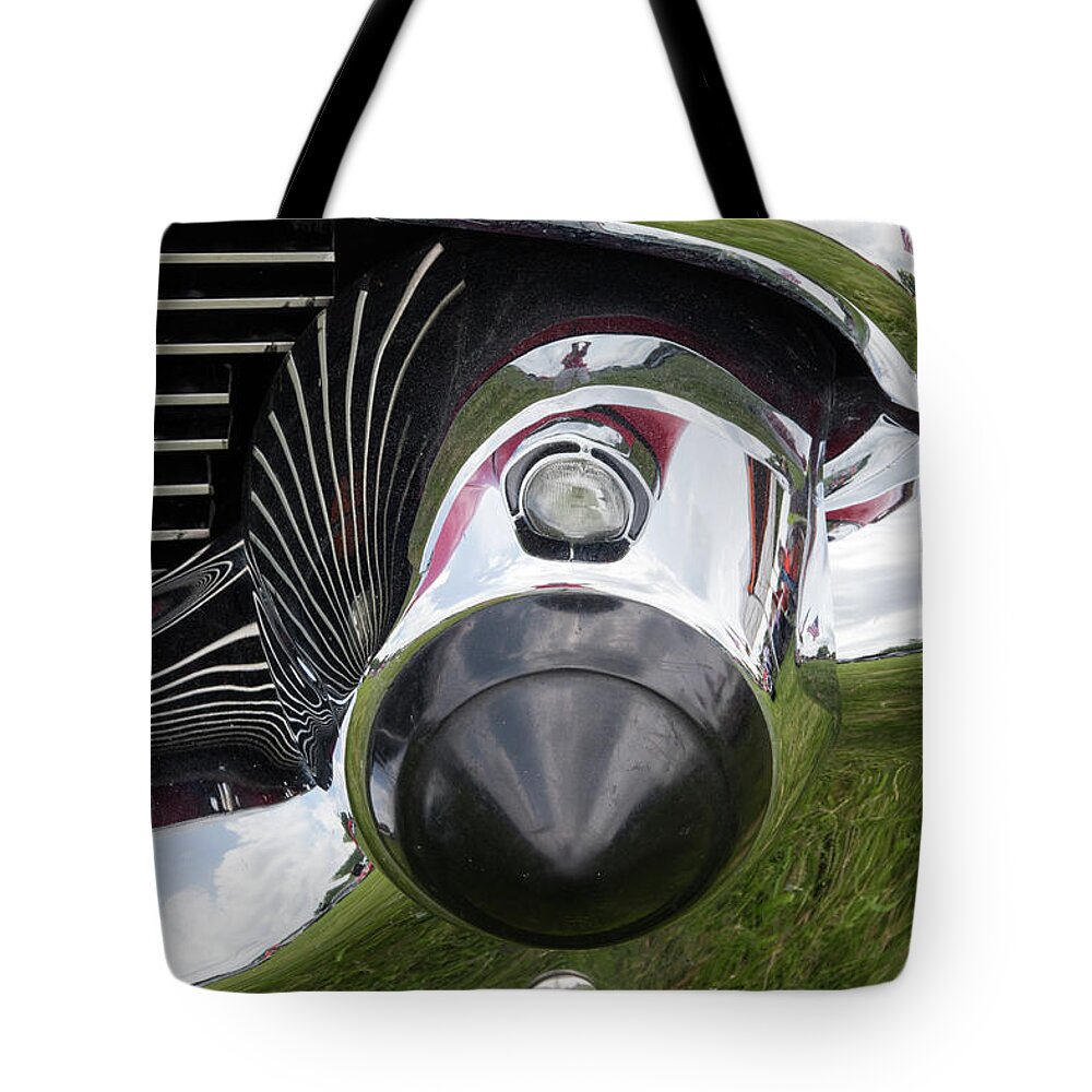 Car Tote Bag featuring the photograph 57 Chevy Bumper Detail by Ira Marcus
