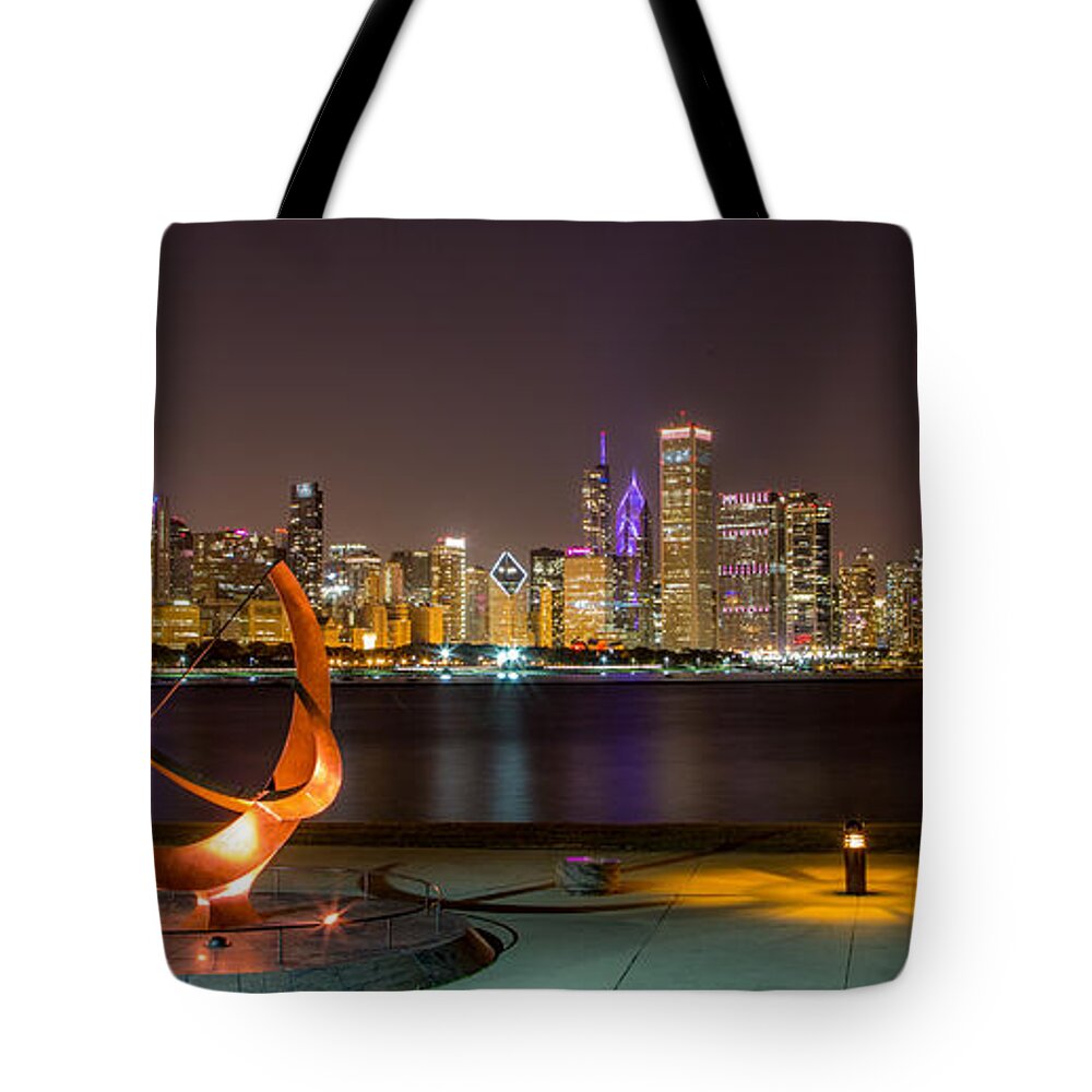 Chicago Tote Bag featuring the photograph Chicago Night Skyline by Lev Kaytsner