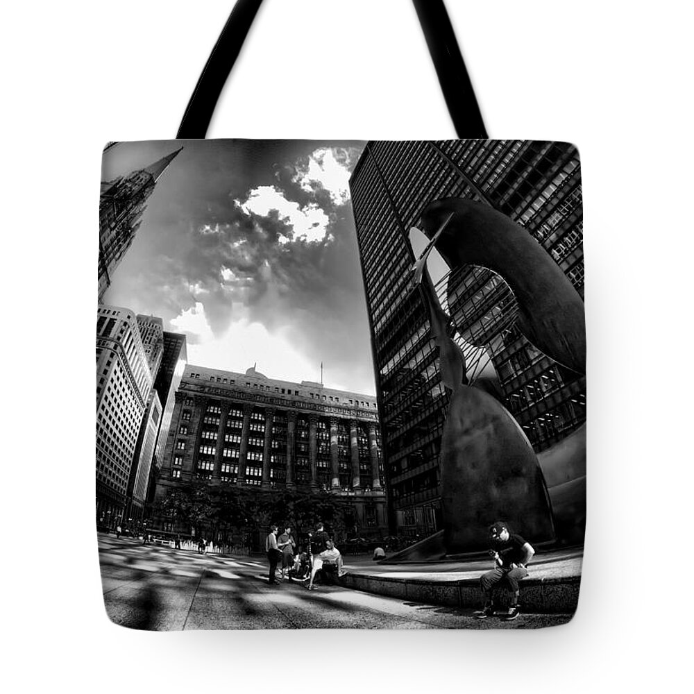 Picasso Tote Bag featuring the photograph Chicago's Picasso with a fisheye view by Sven Brogren