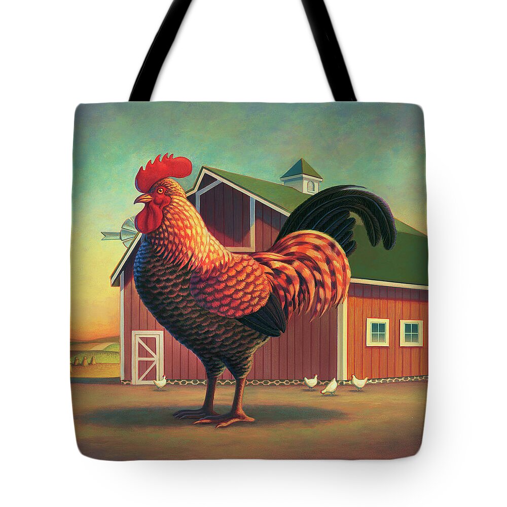 Rooster Tote Bag featuring the painting Barnyard by Robin Moline