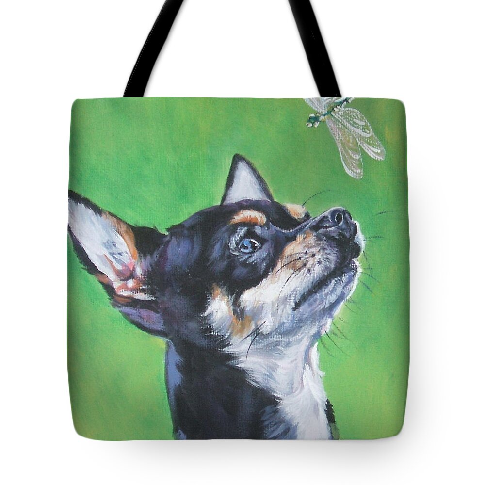 Chihuahua Tote Bag featuring the painting Chihuahua with dragonfly by Lee Ann Shepard