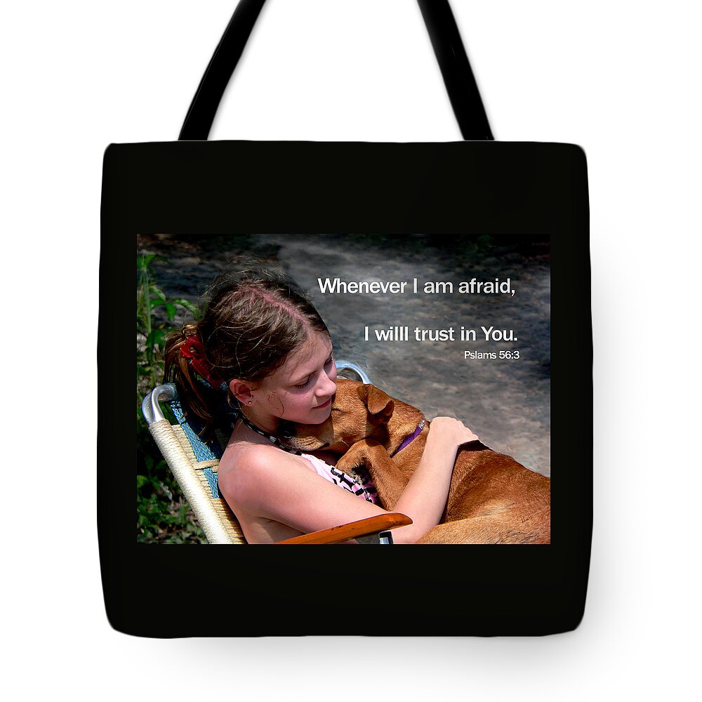 Child And Puppy Psalms Tote Bag featuring the photograph Child And Puppy Psalms by Kathy K McClellan