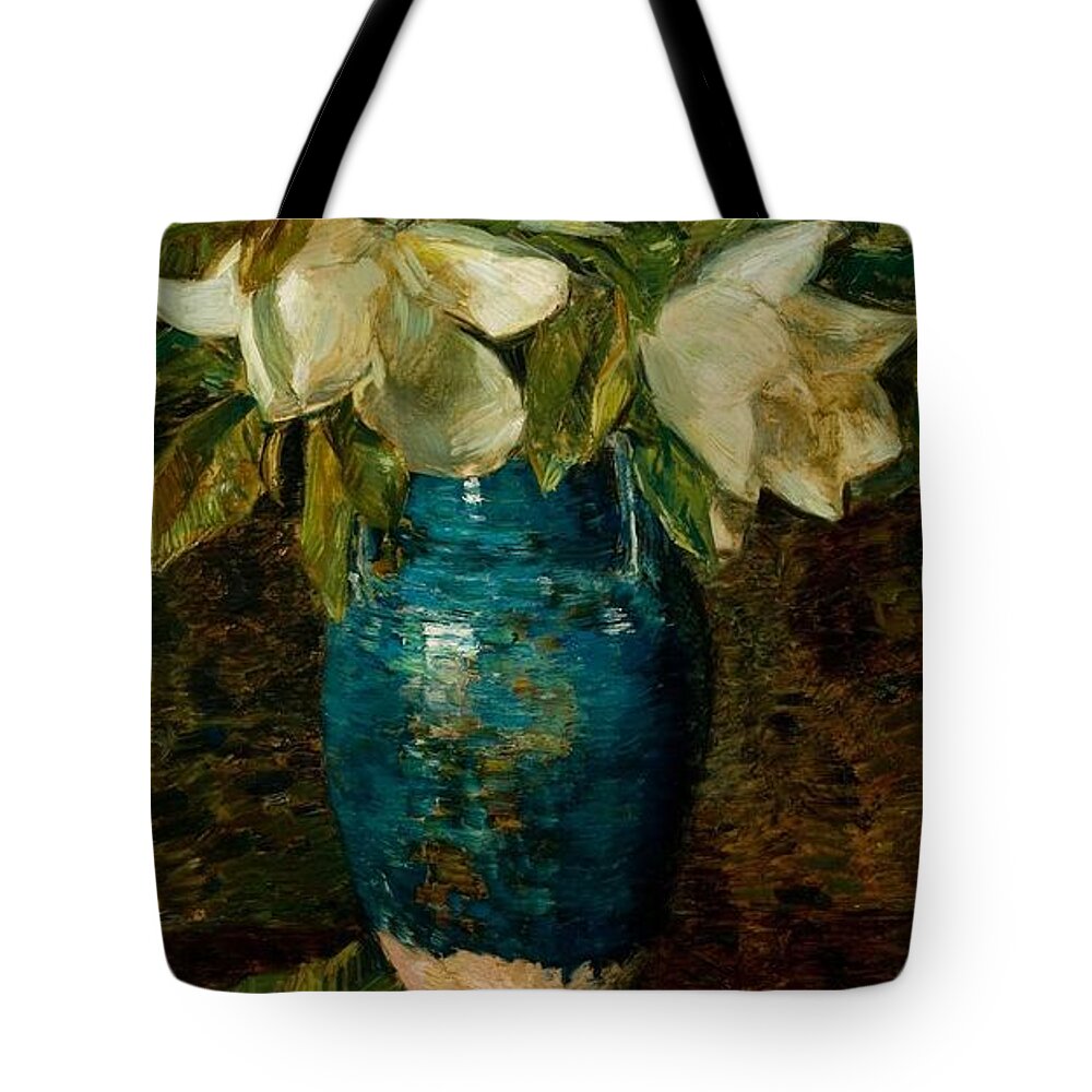 Giant Magnolias Tote Bag featuring the painting Childe Hassam by MotionAge Designs