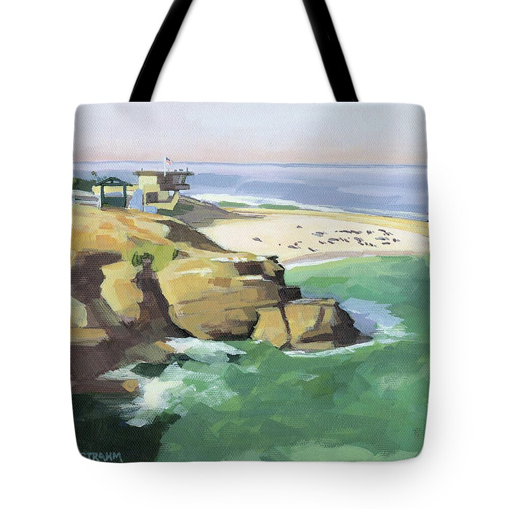 Children's Pool Tote Bag featuring the painting Children's Pool La Jolla San Diego California by Paul Strahm