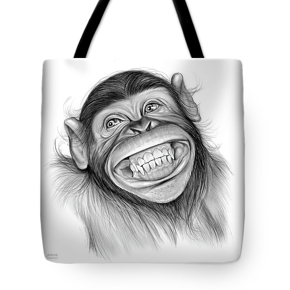 Chimpanzee Tote Bag featuring the drawing Chimpanzee by Greg Joens