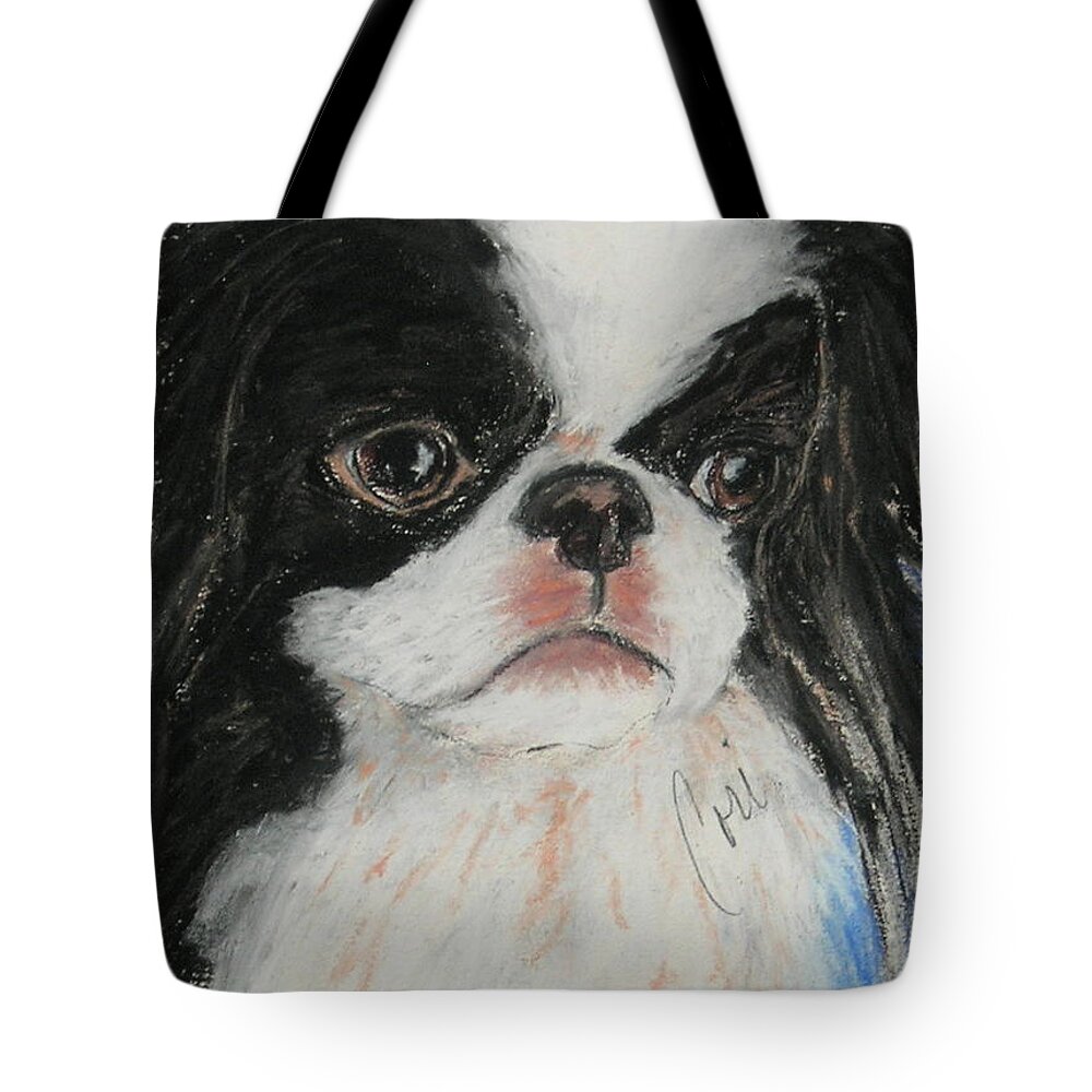 Japanese Chin Tote Bag featuring the drawing Chin-sational by Cori Solomon