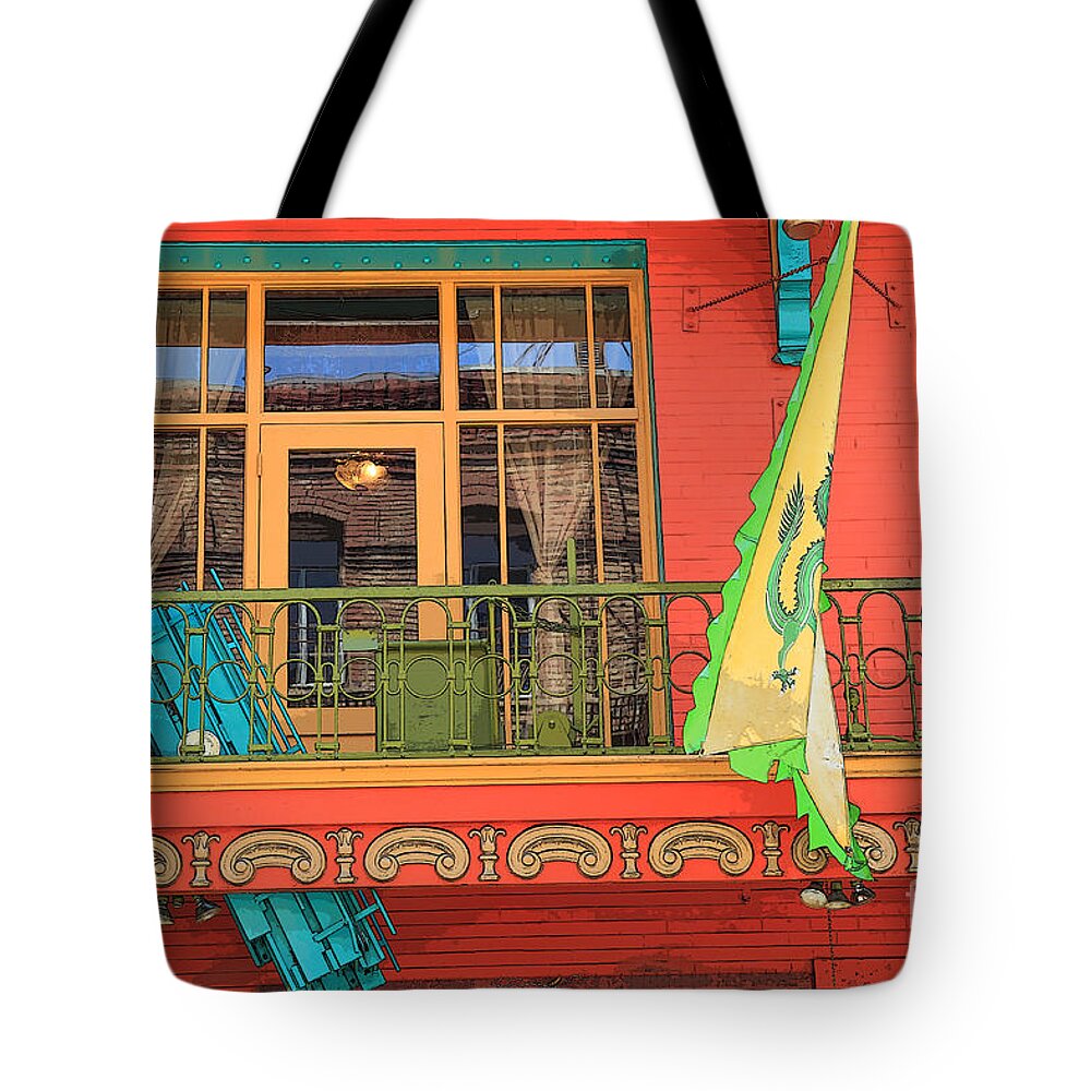 Red Tote Bag featuring the photograph Chinatown Balcony by Jeanette French
