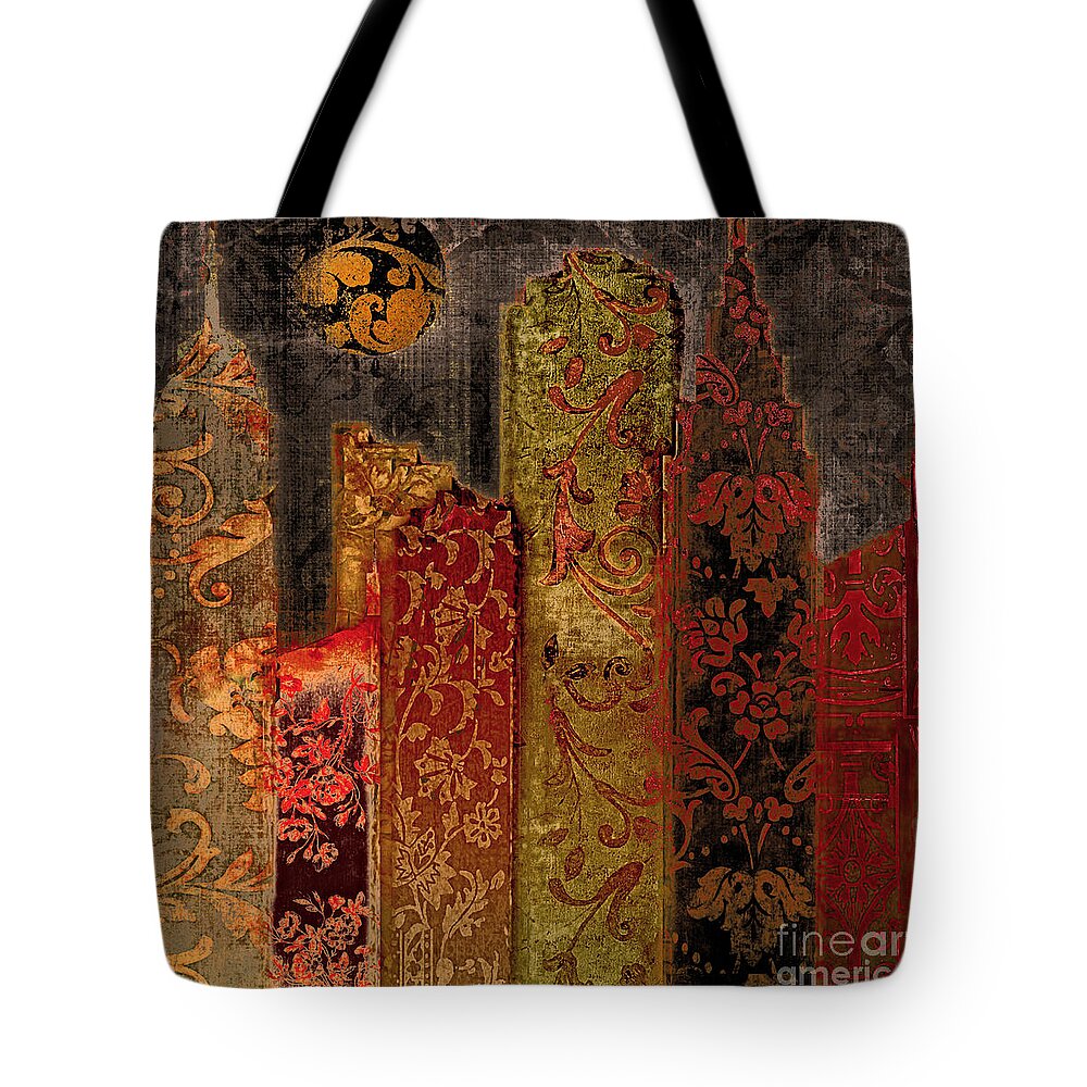 Chinatown Tote Bag featuring the painting Chinatown Damask Skyline by Mindy Sommers