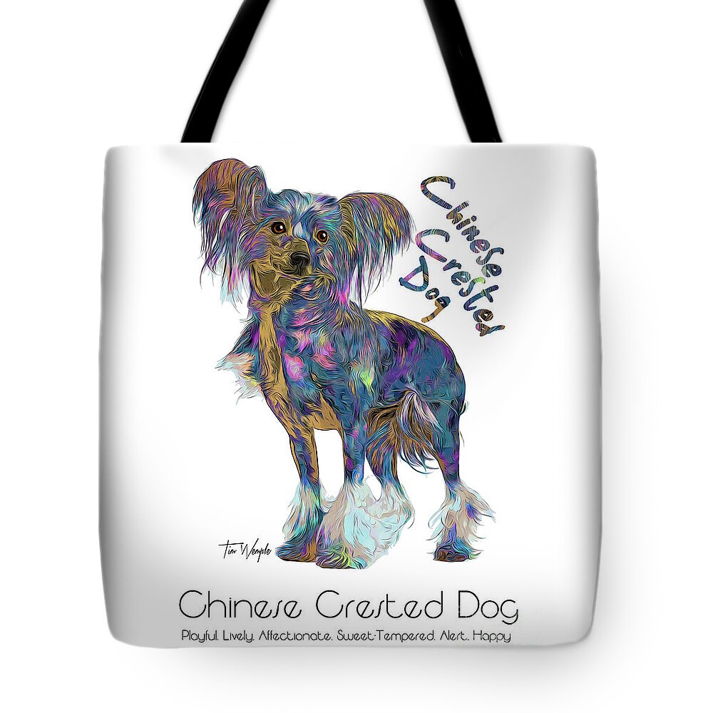 Chinese Crested Dog Tote Bag featuring the digital art Chinese Crested Dog Pop Art by Tim Wemple