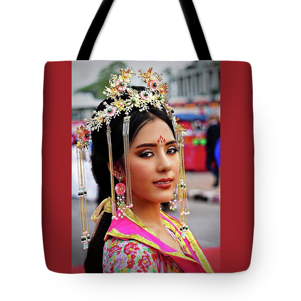China Tote Bag featuring the digital art Chinese Cultural Fashion Girl by Ian Gledhill