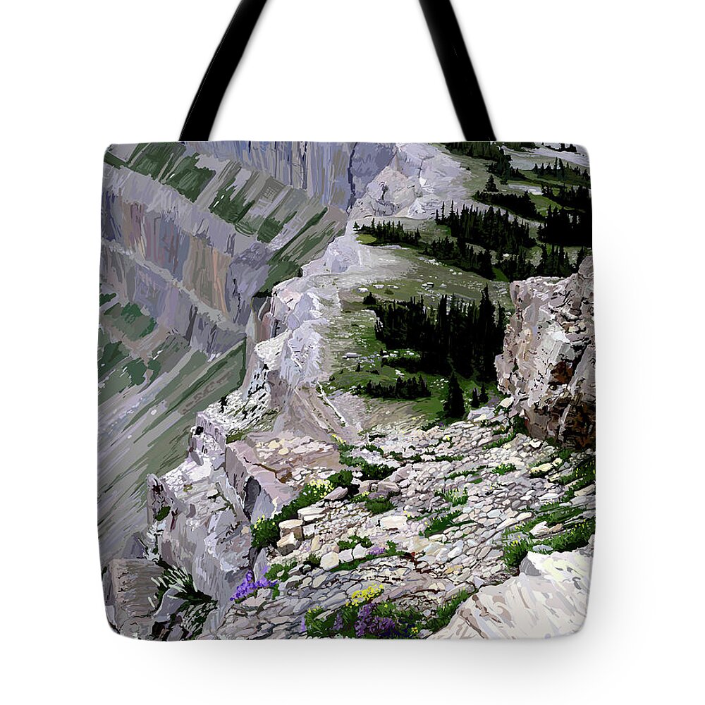 Landscape Tote Bag featuring the painting Chinese Wall Edge by Pam Little