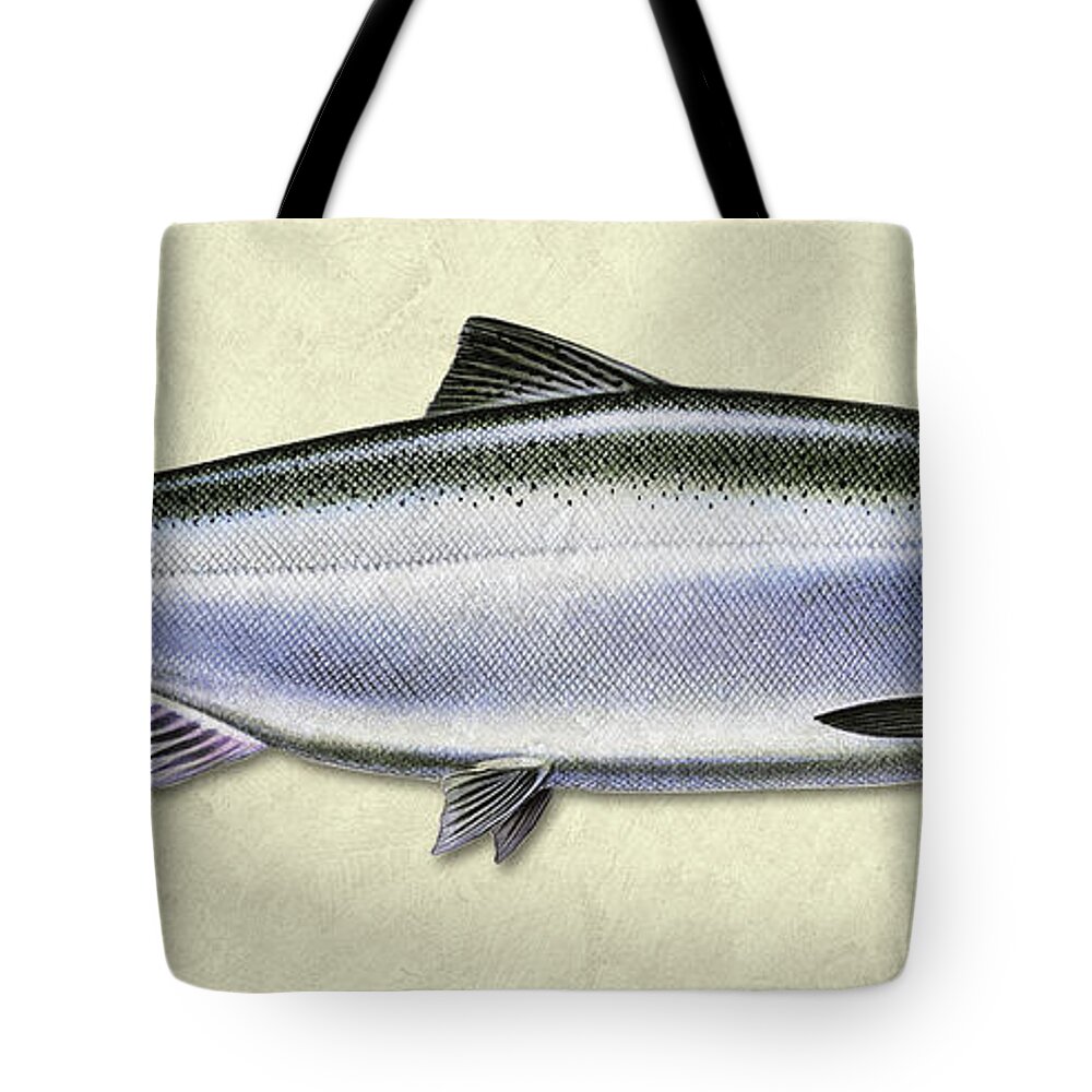 Jon Q Wright Fish Id Print Chinook Salmon Flyfishing Fly Freshwater Tote Bag featuring the painting Chinook Salmon ID by Jon Q Wright