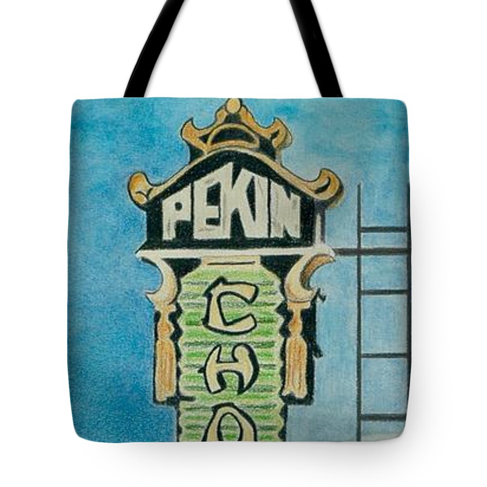 Sign Tote Bag featuring the drawing Chop Suey by Glenda Zuckerman