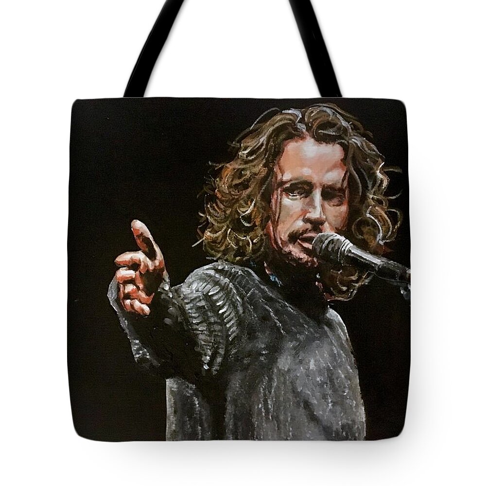 Chris Cornell Tote Bag featuring the painting Chris Cornell by Joel Tesch