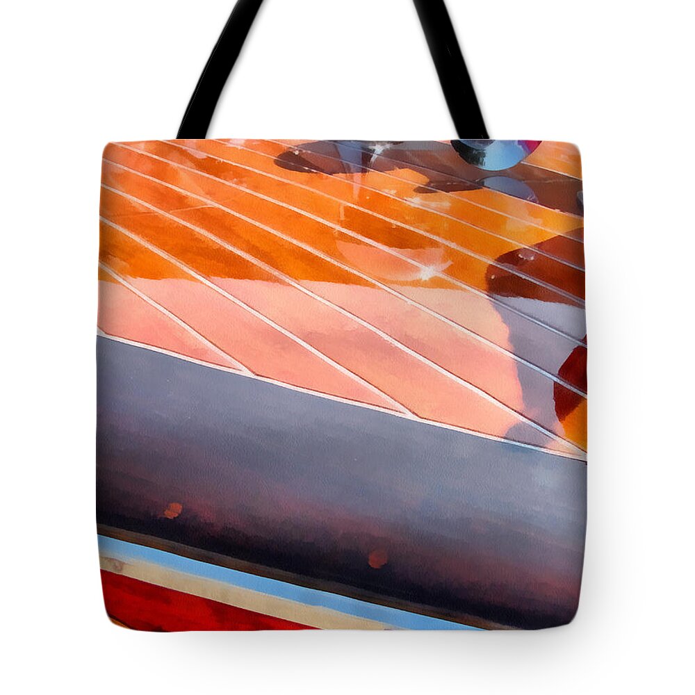 Chriscraft Tote Bag featuring the digital art Chris Craft in the Sunlight by Michelle Calkins