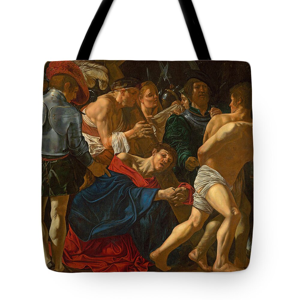 Cecco Del Caravaggio Tote Bag featuring the painting Christ carrying the Cross by Cecco del Caravaggio